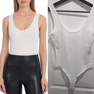 Avec Les Filles | Ribbed Scoop Neck Thong Bodysuit in White